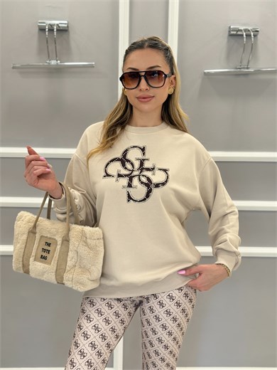 GU Premium Önü G Yazılı Sweatshirt Vizon