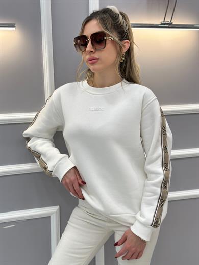 Gu Premium Sweatshirt Logo Detaylı Ekru