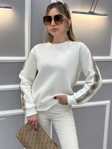 Gu Premium Sweatshirt Logo Detaylı Ekru