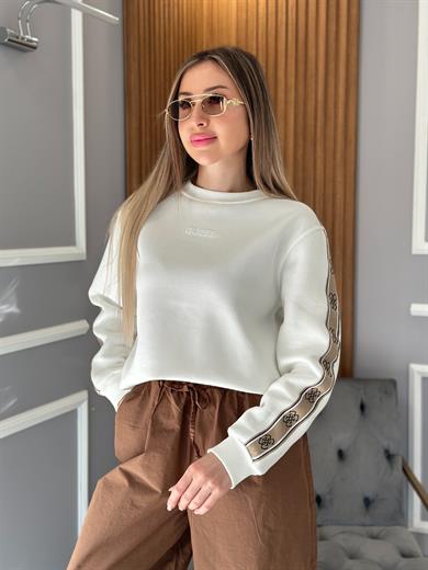 Gu Premium Sweatshirt Logo Detaylı Ekru