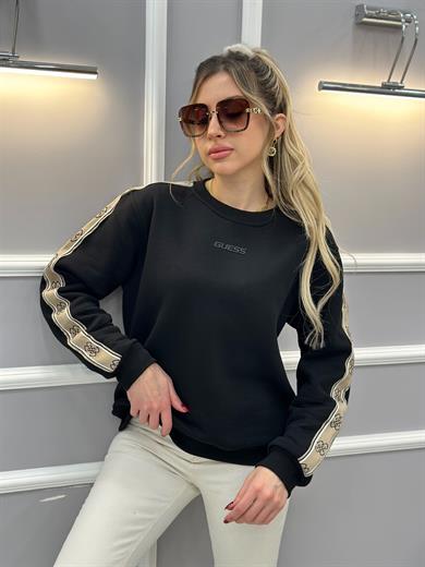 Gu Premium Sweatshirt Logo Detaylı Siyah