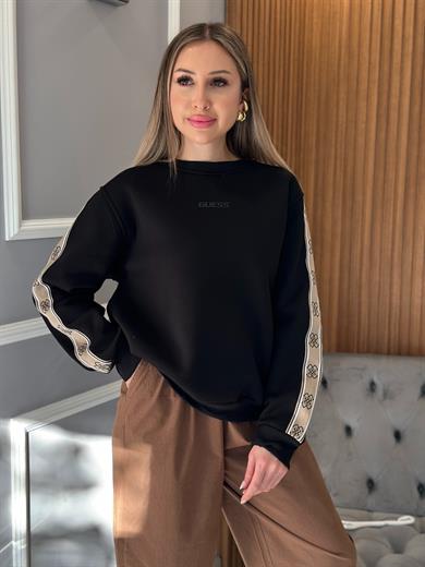 Gu Premium Sweatshirt Logo Detaylı Siyah