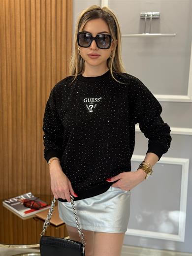 Gu Serpme Taşlı Sweat Boyu 65 cm Siyah