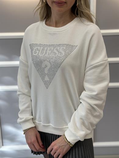 Gu Sweatshirt Silver Yazı Taşlı Ekru