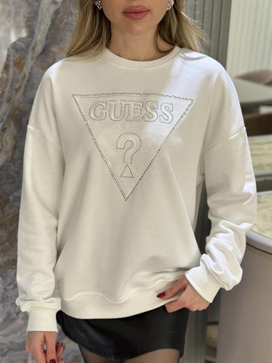 Gu Sweatshirt Taşlı Nakışlı Yazı Detaylı Ekru