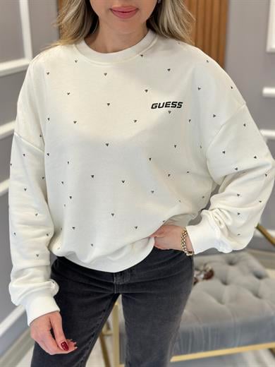 Gu Sweatshirt Üçgen Serpme Taşlı Ekru 