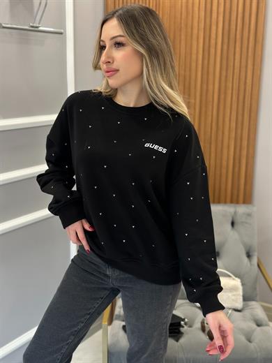 Gu Sweatshirt Üçgen Serpme Taşlı Siyah 