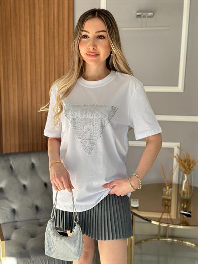 Gu T-shirt Üçgen Taşlı Beyaz