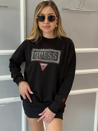 Gu Yazı Taşlı Bilek Detaylı Boyu 65 cm Siyah Sweat