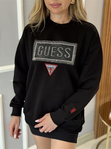 Gu Yazı Taşlı Bilek Detaylı Boyu 65 cm Siyah Sweat
