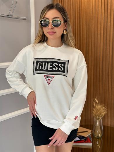 Gu Yazı Taşlı Bilek Detaylı Boyu 65 cm Beyaz  Sweat