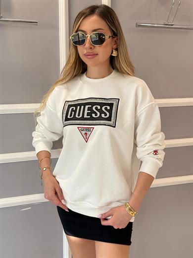 Gu Yazı Taşlı Bilek Detaylı Boyu 65 cm Beyaz  Sweat