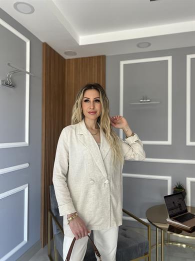 Keten Karışımlı Blazer Ceket Bej