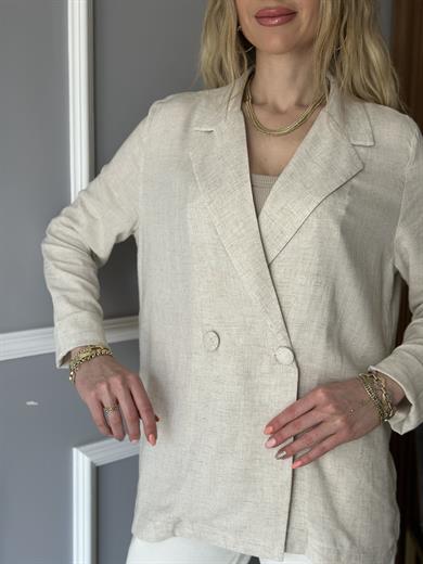 Keten Karışımlı Blazer Ceket Bej