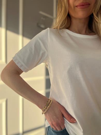 Kol Detaylı Tshirt Basic Beyaz