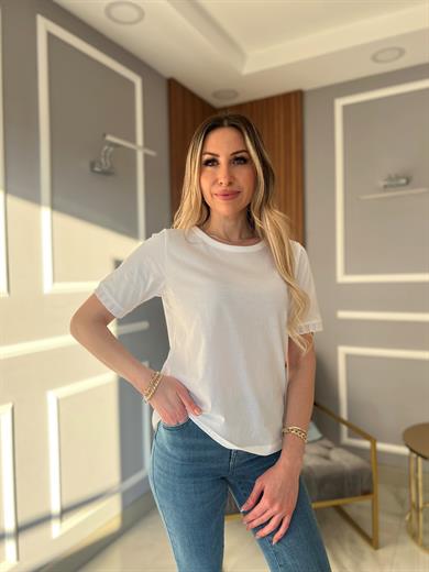 Kol Detaylı Tshirt Basic Beyaz