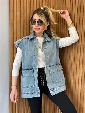 Kot Yelek Oversize Mavi