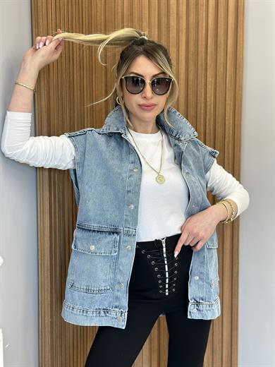 Kot Yelek Oversize Mavi