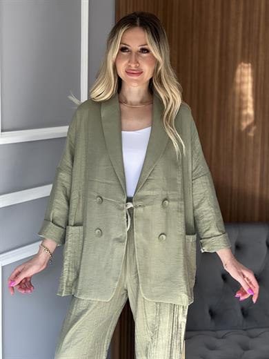 Kruvaze Ceket Haki Yeşil
