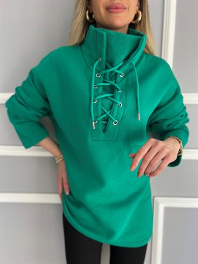 Kuş Gözü Bağcıklı Sweatshirt Yeşil