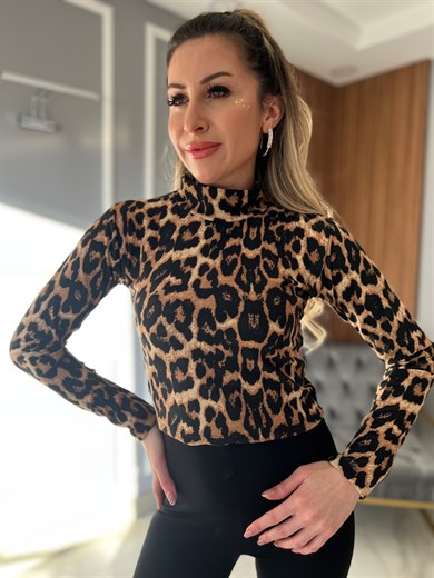 Leopar Balıkçı Yaka Crop