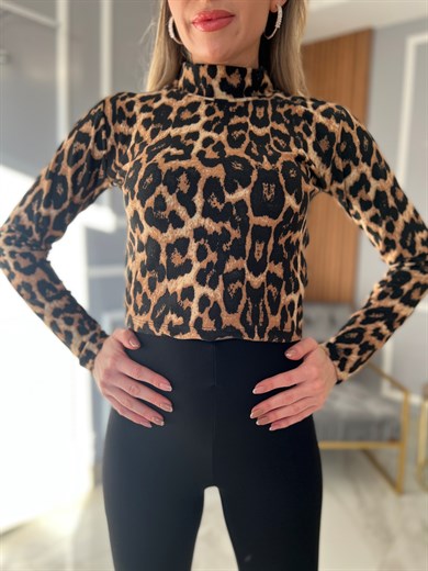 Leopar Balıkçı Yaka Crop