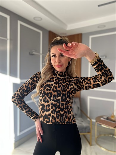 Leopar Balıkçı Yaka Crop