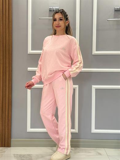Lo Pembe Serpme Taşlı Şeritli Takım 