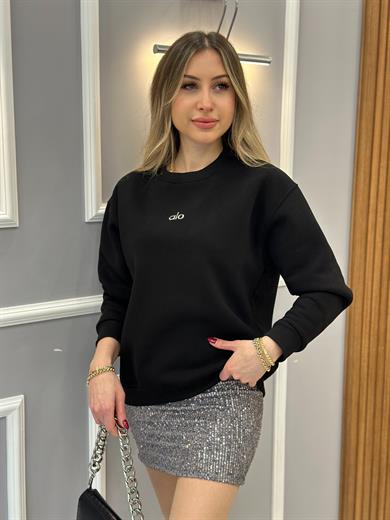 Lo Sweatshirt Silver Yazı Detaylı Siyah
