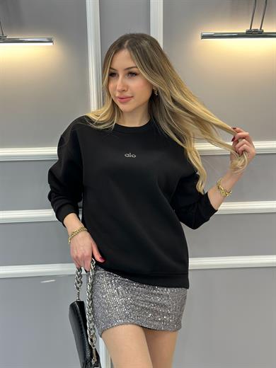 Lo Sweatshirt Silver Yazı Detaylı Siyah