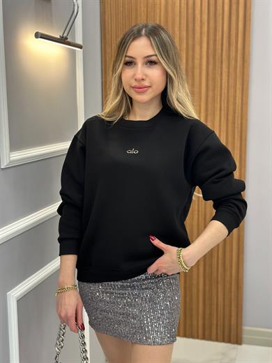 Lo Sweatshirt Silver Yazı Detaylı Siyah