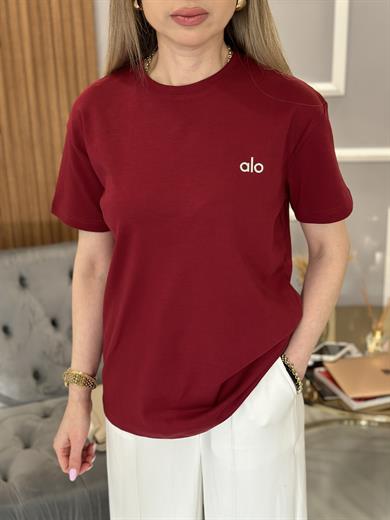 Lo T-shirt Kabartma Yazılı Bordo