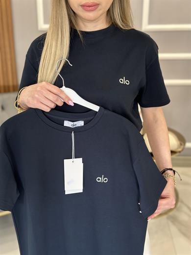 Lo T-shirt Kabartma Yazılı Lacivert