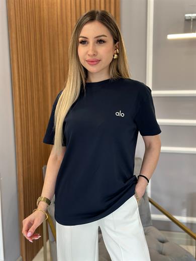 Lo T-shirt Kabartma Yazılı Lacivert
