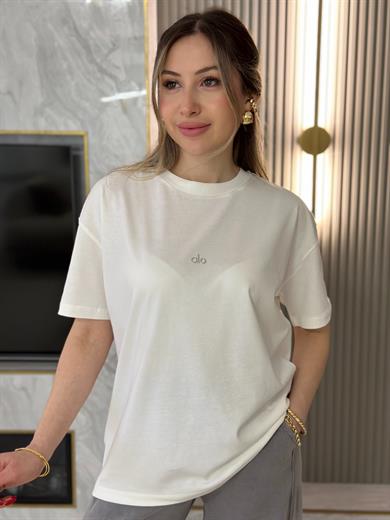 Lo T-shirt Silver Yazı Detaylı Beyaz