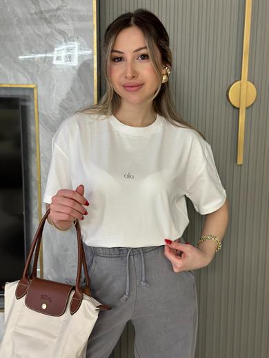 Lo T-shirt Silver Yazı Detaylı Beyaz