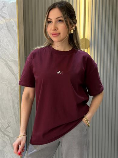 Lo T-shirt Silver Yazı Detaylı Bordo