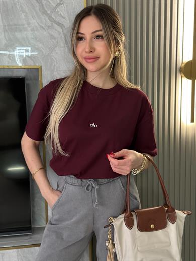 Lo T-shirt Silver Yazı Detaylı Bordo