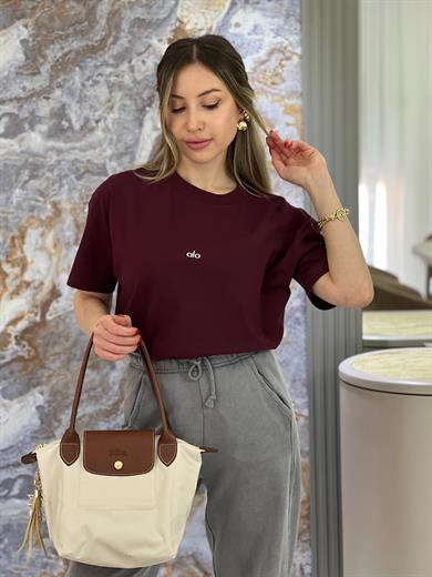 Lo T-shirt Silver Yazı Detaylı Bordo