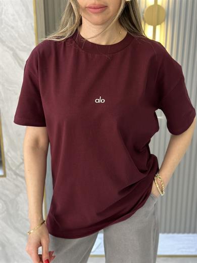 Lo T-shirt Silver Yazı Detaylı Bordo
