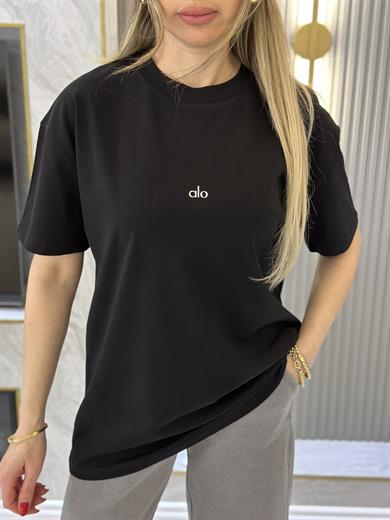 Lo T-shirt Silver Yazı Detaylı Siyah