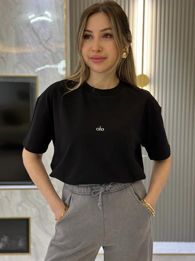 Lo T-shirt Silver Yazı Detaylı Siyah