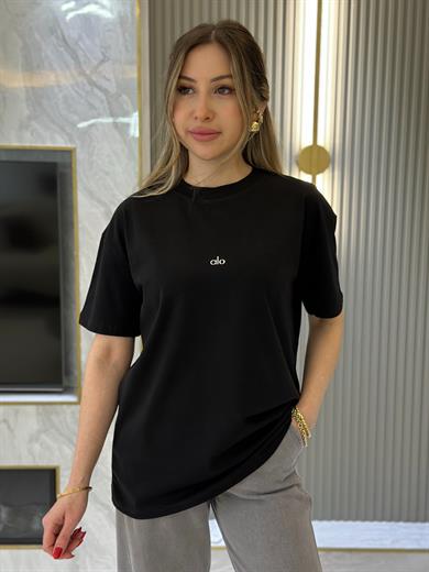 Lo T-shirt Silver Yazı Detaylı Siyah