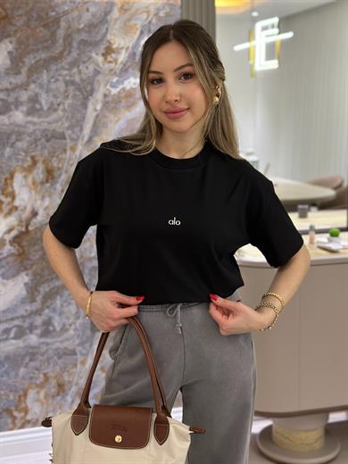Lo T-shirt Silver Yazı Detaylı Siyah