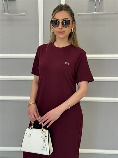 LT Premium Basic Modal Kumaş Yandan İki Yırtmaçlı Boyu 123 cm Bordo Elbise 