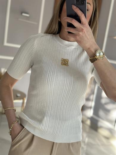 Lv Bluz Gold Detaylı Beyaz