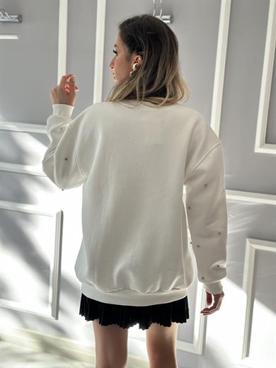 Mi Premium Sweatshirt Taşlı Beyaz
