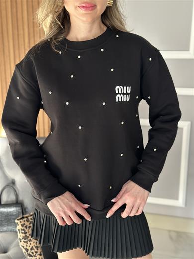 Mi Premium Sweatshirt Taşlı Siyah