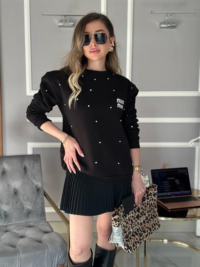 Mi Premium Sweatshirt Taşlı Siyah