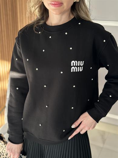 Mi Premium Sweatshirt Taşlı Siyah
